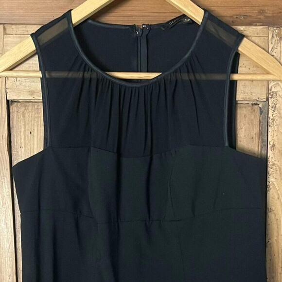 Cynthia Steffe Black Ruffle Illusion Neckline Stretch Wool Dress Size 6 - Picture 2 of 7